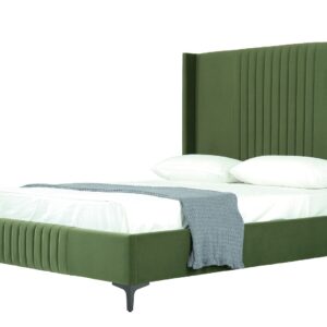 Manhattan Comfort Promenade Mid-Century Modern Velvet Upholstered Queen-Size Bed in Moss Green