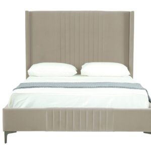 Manhattan Comfort Promenade Mid-Century Modern Velvet Upholstered Queen-Size Bed in Rustic Taupe