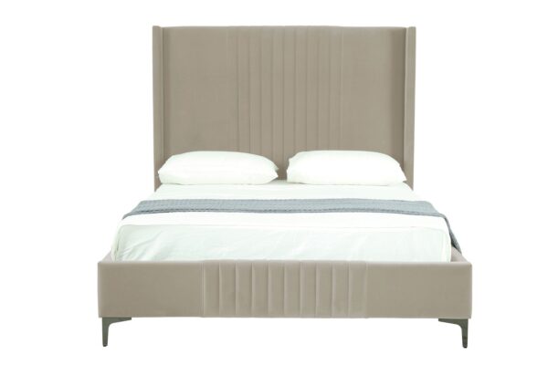 Manhattan Comfort Promenade Mid-Century Modern Velvet Upholstered Queen-Size Bed in Rustic Taupe