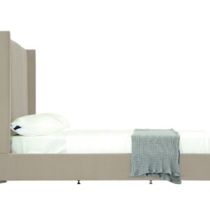 Manhattan Comfort Promenade Mid-Century Modern Velvet Upholstered Queen-Size Bed in Rustic Taupe