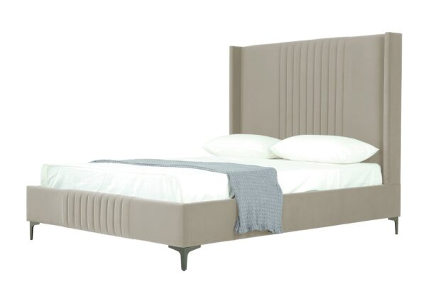 Manhattan Comfort Promenade Mid-Century Modern Velvet Upholstered Queen-Size Bed in Rustic Taupe