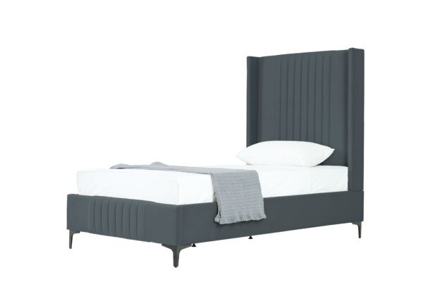 Manhattan Comfort Promenade Mid-Century Modern Velvet Upholstered Twin-Size Bed in Grey