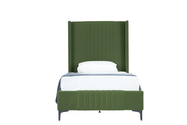 Manhattan Comfort Promenade Mid-Century Modern Velvet Upholstered Twin-Size Bed in Moss Green