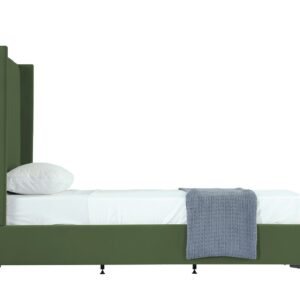 Manhattan Comfort Promenade Mid-Century Modern Velvet Upholstered Twin-Size Bed in Moss Green