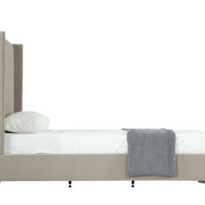 Manhattan Comfort Promenade Mid-Century Modern Velvet Upholstered Twin-Size Bed in Rustic Taupe