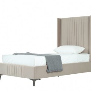 Manhattan Comfort Promenade Mid-Century Modern Velvet Upholstered Twin-Size Bed in Rustic Taupe