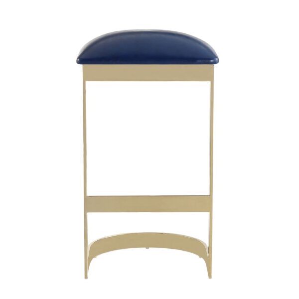 Manhattan Comfort Aura 28.54 in. Blue and Polished Brass Stainless Steel Bar Stool