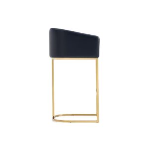 Manhattan Comfort Louvre Mid-Century Modern Leatherette Upholstered Barstool in Black and Titanium Gold