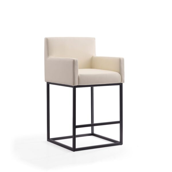 Manhattan Comfort Ambassador 42 in. Cream and Black Metal Barstool