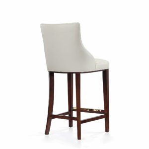 Manhattan Comfort Modern Shubert Barstool Upholstered in Ivory Leatherette with Beech Wood Legs