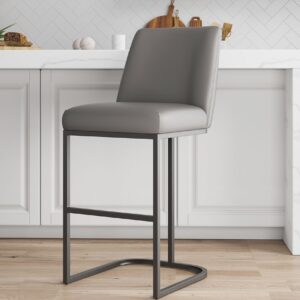 Manhattan Comfort Serena Modern Leatherette Upholstered Barstool in Grey