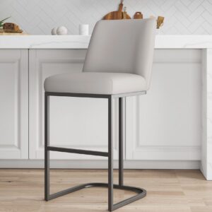 Manhattan Comfort Serena Modern Leatherette Upholstered Barstool in Light Grey