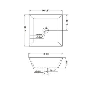 Blossom C04 1616 16 1/8 Inch Vessel Ceramic Square Bathroom Sink