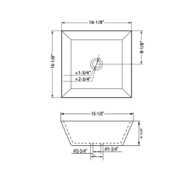 Blossom C04 1616 16 1/8 Inch Vessel Ceramic Square Bathroom Sink