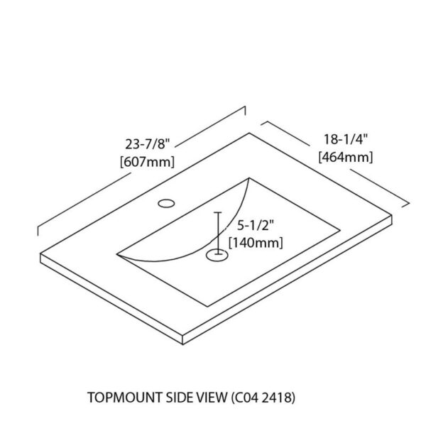 Blossom C04 2418 24 1/4 Inch Ceramic Top-Mount Rectangular Bathroom Sink