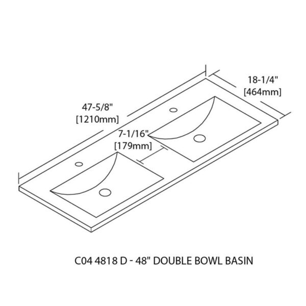 Blossom C04 4818 D 48 Inch Ceramic Top-Mount Rectangular Double Bathroom Sink