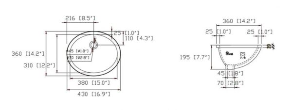 Blossom C09 1714 16 7/8 Inch Undermount Bathroom Sink