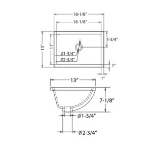 Blossom C09 1813 18 1/8 Inch Undermount Rectangular Bathroom Sink