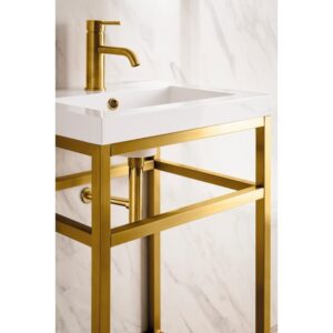 James Martin C105V20RGDWG Boston 20 Inch Stainless Steel Sink Console in Radiant Gold with White Glossy Composite Countertop