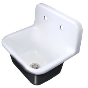 Nantucket Sinks CI-2218-FBSET Anchor 22 Inch Cast Iron Wall Mount Laundry Kitchen Sink in Black and White