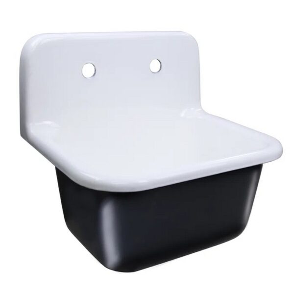 Nantucket Sinks CI-2218-FBSET Anchor 22 Inch Cast Iron Wall Mount Laundry Kitchen Sink in Black and White