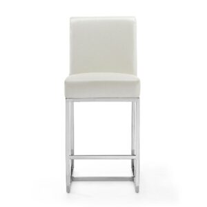 Manhattan Comfort Element 37.2 in. Pearl White and Polished Chrome Stainless Steel Counter Height Bar Stool