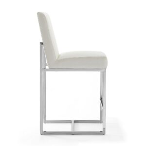 Manhattan Comfort Element 37.2 in. Pearl White and Polished Chrome Stainless Steel Counter Height Bar Stool