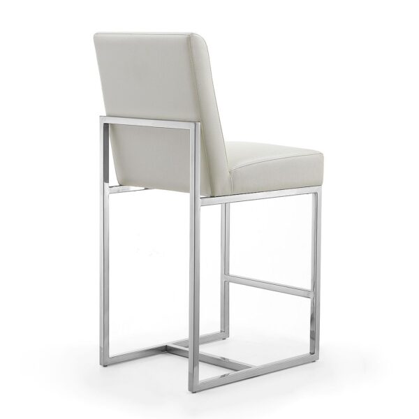 Manhattan Comfort Element 37.2 in. Pearl White and Polished Chrome Stainless Steel Counter Height Bar Stool