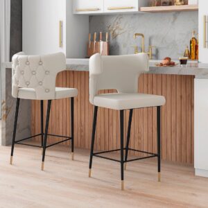 Manhattan Comfort Holguin 37" Counter Stool with Tufted Back Buttons in Cream