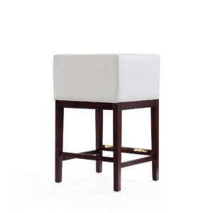 Manhattan Comfort Kingsley 34 in. Ivory and Dark Walnut Beech Wood Counter Height Bar Stool