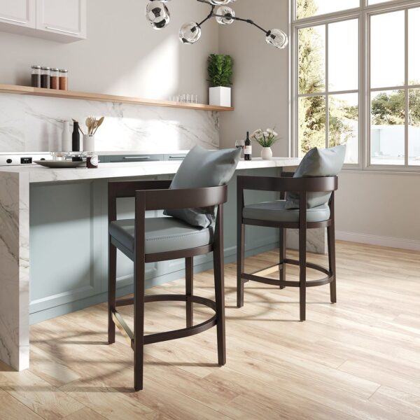 Manhattan Comfort Ritz 34 in. Grey and Dark Walnut Beech Wood Counter Height Bar Stool