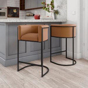 Manhattan Comfort Cosmopolitan 33.8 in. Camel and Black Metal Counter Height Bar Stool