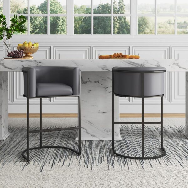 Manhattan Comfort Cosmopolitan 33.8 in. Grey and Black Metal Counter Height Bar Stool (Set of 2)