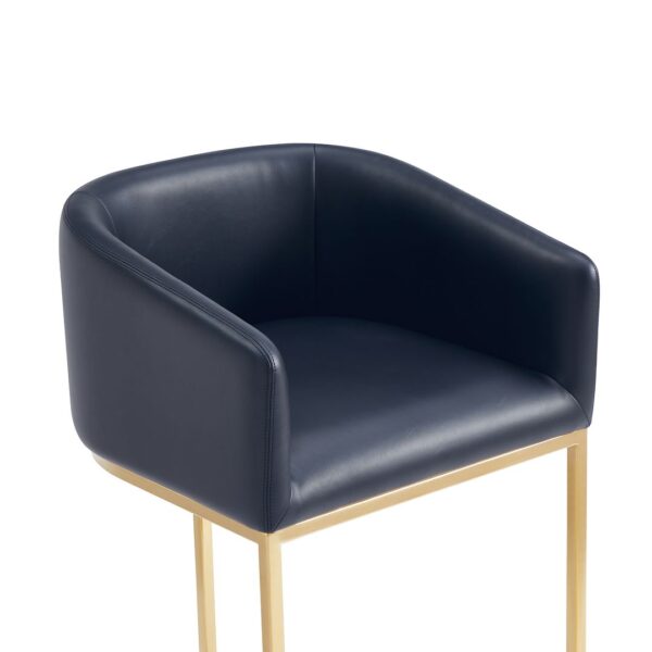 Manhattan Comfort Louvre Mid-Century Modern Leatherette Upholstered Counter Stool  in Black and Titanium Gold