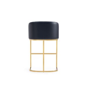 Manhattan Comfort Louvre Mid-Century Modern Leatherette Upholstered Counter Stool  in Black and Titanium Gold