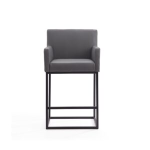 Manhattan Comfort Ambassador 38 in. Grey and Black Metal Counter Height Bar Stool