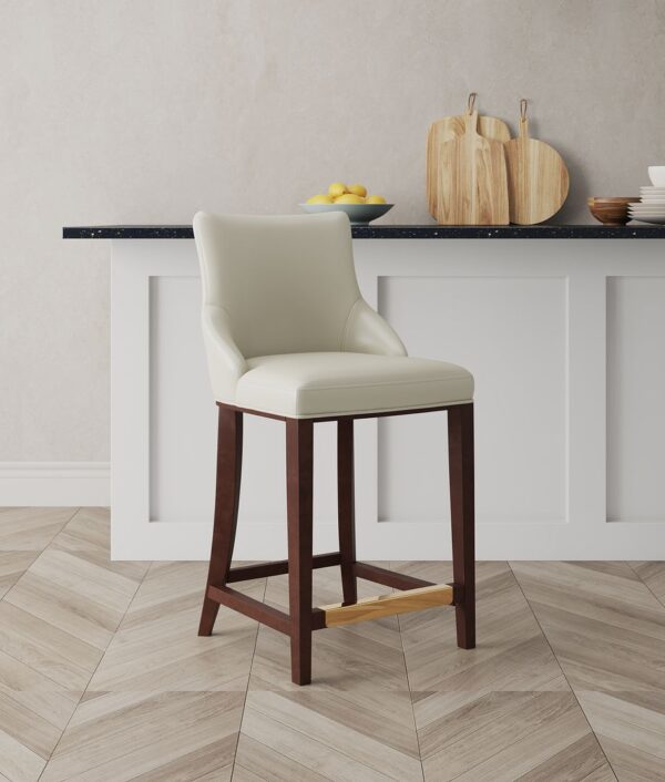 Manhattan Comfort Modern Shubert Counter Stool Upholstered in Ivory Leatherette with Beech Wood Legs