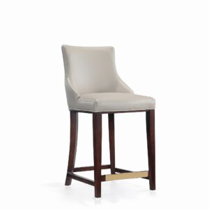 Manhattan Comfort Modern Shubert Counter Stool Upholstered in Light Grey Leatherette with Beech Wood Legs