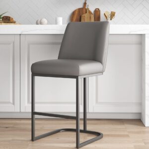 Manhattan Comfort Serena Modern Leatherette Upholstered Counter Stool in Grey