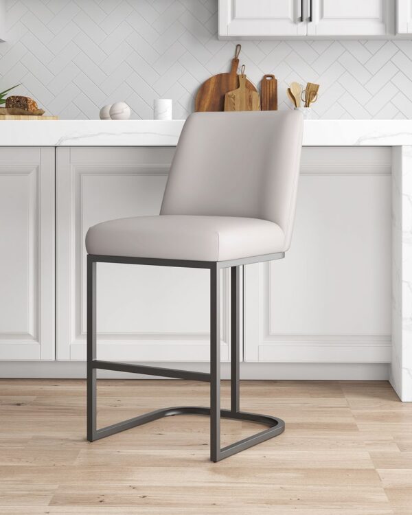 Manhattan Comfort Serena Modern Leatherette Upholstered Counter Stool in Light Grey