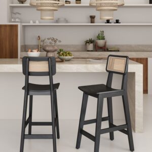 Manhattan Comfort Versailles Counter Stool in Black and Natural Cane