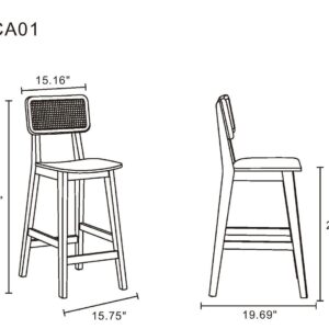 Manhattan Comfort Versailles Counter Stool in Nature Cane