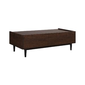 Manhattan Comfort Duane Modern Ribbed Coffee Table with Drawer and Shelf in Dark Brown and Navy Blue