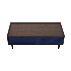 Manhattan Comfort Duane Modern Ribbed Coffee Table with Drawer and Shelf in Dark Brown and Navy Blue