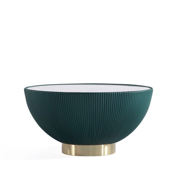 Manhattan Comfort Modern Anderson Coffee Table Upholstered in Green Leatherette with Ceramic Faux Marble Tabletop