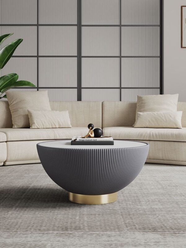 Manhattan Comfort Modern Anderson Coffee Table Upholstered in Grey Leatherette with Ceramic Faux Marble Tabletop