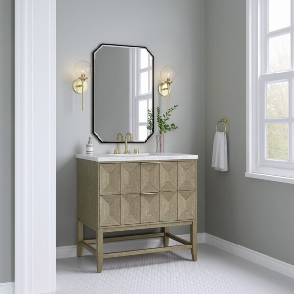 James Martin D100-V36-PBO-3AF Emmeline 36 Inch Pebble Oak Single Vanity with 3CM Arctic Fall Top