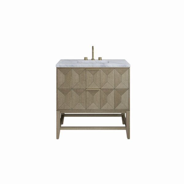 James Martin D100-V36-PBO-3CAR Emmeline 36 Inch Pebble Oak Single Vanity with 3CM Carrara Marble Top