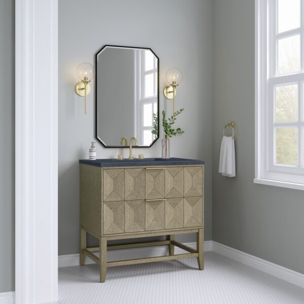 James Martin D100-V36-PBO-3CSP Emmeline 36 Inch Pebble Oak Single Vanity with 3CM Charcoal Soapstone Top