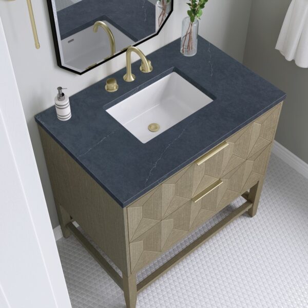 James Martin D100-V36-PBO-3CSP Emmeline 36 Inch Pebble Oak Single Vanity with 3CM Charcoal Soapstone Top